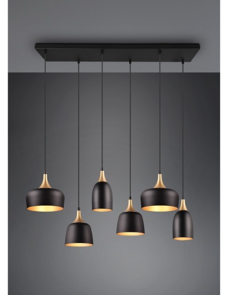 Trio – Chiraz – Suspension 6xE14 hauteur variable, noir et laiton, éclairage décoratif moderne