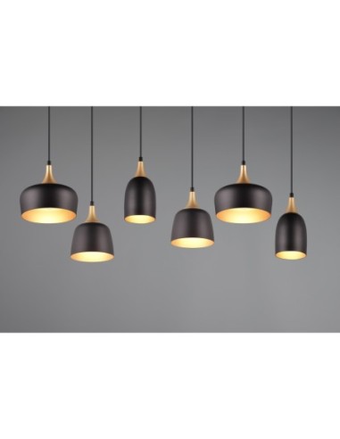 Suspension 6xE14, max. 25W, Noir mat et laiton – Trio – Chiraz