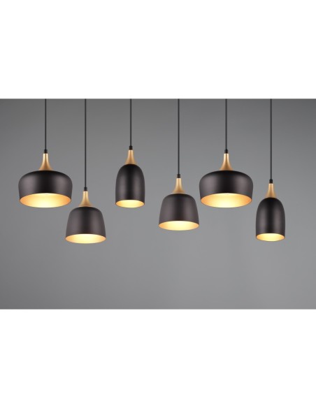 Suspension 6xE14, max. 25W, Noir mat et laiton – Trio – Chiraz