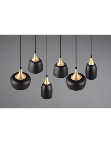 Suspension 6xE14, max. 25W, Noir mat et laiton – Trio – Chiraz