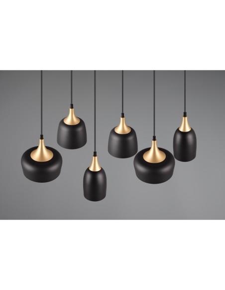 Suspension 6xE14, max. 25W, Noir mat et laiton – Trio – Chiraz