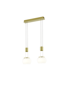 Trio – Madison – Suspension LED 2x4W, 1800 lm, verre blanc et laiton mat, design moderne et élégant