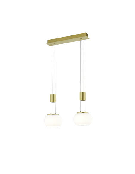 Trio – Madison – Suspension LED 2x4W, 1800 lm, verre blanc et laiton mat, design moderne et élégant