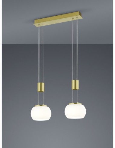 Trio – Madison – Suspension dimmable, LED 8W, abat-jour verre blanc réglable, laiton mat