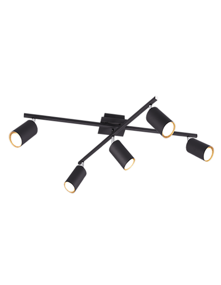 Trio – Marley – Plafonnier 5xGU10, max. 35W, noir mat, spots orientables pour éclairage directionnel