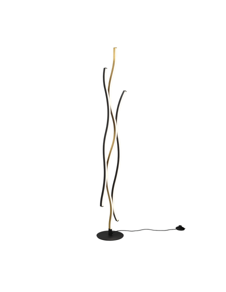 Trio – Blaze – Lampadaire LED laiton/noir, 28W, 3250lm, dimmable, 3 températures, mémoire intégrée