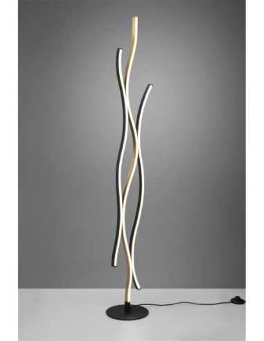 Trio – Blaze – Lampadaire LED design incurvé, dimmer + mémoire, 2300/3000/4000K, 28W, laiton/noir