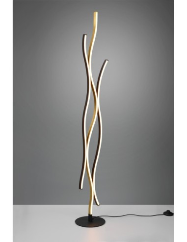 Trio – Blaze – Lampadaire LED laiton/noir, intensité et température réglables, design moderne incurvé