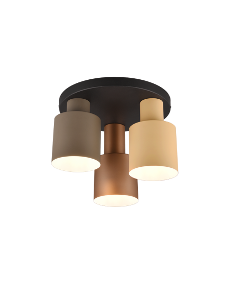 Trio – Agudo – Plafonnier 3xE27, max. 40W, abat-jour multicouleur, noir mat, design élégant et minimaliste