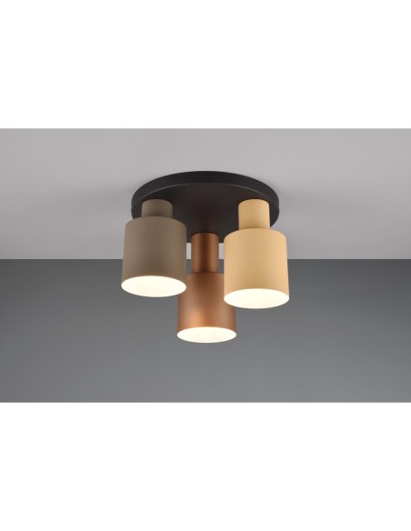 Trio – Agudo – Luminaire plafonnier 3 lampes, multicouleur, finition noir mat, ambiance chaleureuse et naturelle
