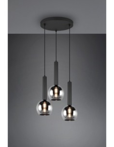 Trio – Clayton – Suspension LED 3xE27, max. 28W, Verre Fumé, Corps Noir Mat 2