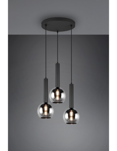 Trio – Clayton – Luminaire suspendu moderne avec verre fumé, métal noir mat, design élégant