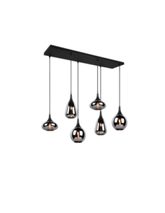 Trio – Lumina – Suspension 6xE14, max. 40W, Verre Chromé, Corps métal noir Mat
