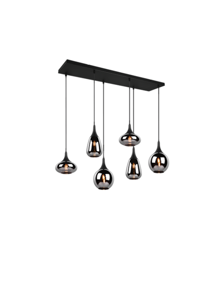 Trio – Lumina – Suspension 6xE14, max. 40W, Verre Chromé, Corps métal noir Mat