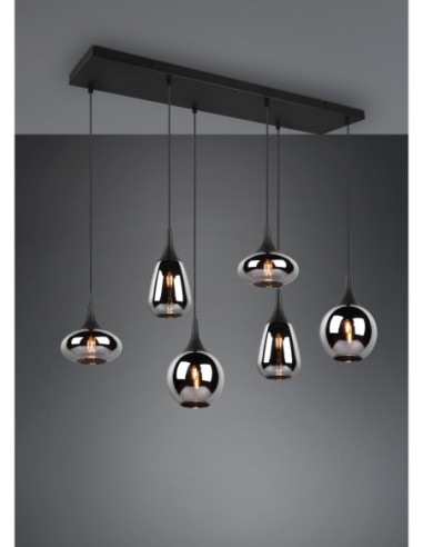 Trio – Lumina – Suspension élégante avec six abat-jours en verre chromé et structure noire mate