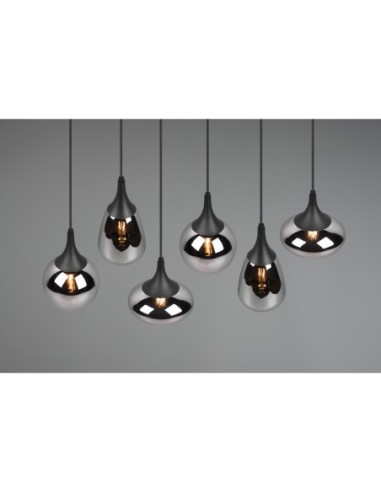 Suspension 6xE14, max. 40W, Verre Chromé, Corps Noir Mat – Trio – Lumina