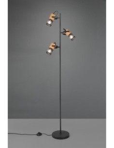Trio – Tosh – Lampadaire 3xE14 en métal noir mat et bois avec interrupteur pédale 2