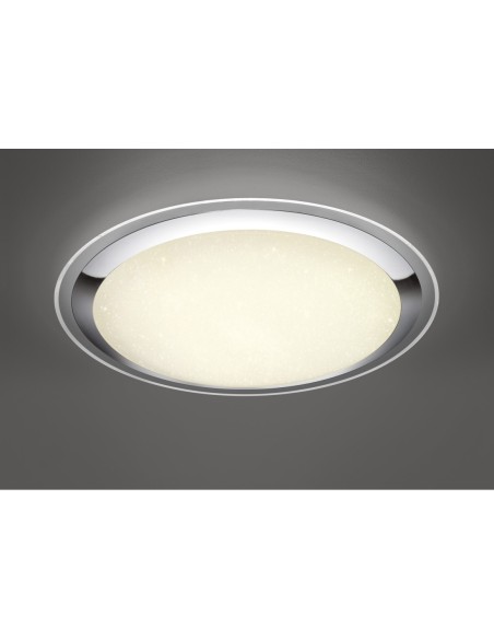 Trio – Miko – Plafonnier LED grand diamètre, éclairage économique, design blanc avec bord chromé