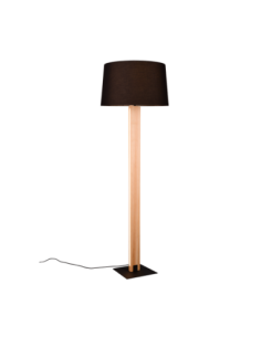 Trio – Rahul – Lampadaire LED SMD 10W, 1200lm, 3000K, bois naturel et tissu noir