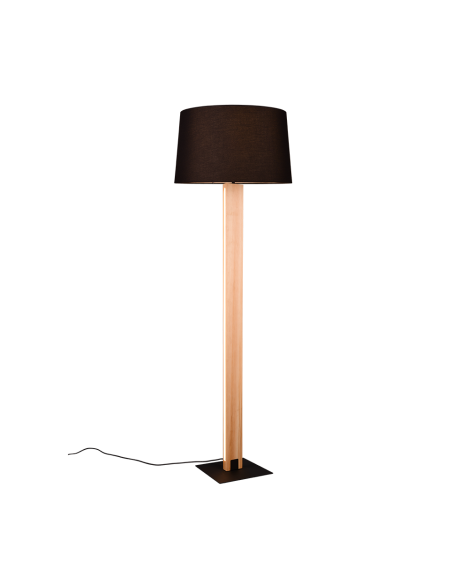 Trio – Rahul – Lampadaire LED SMD 10W, 1200lm, 3000K, bois naturel et tissu noir