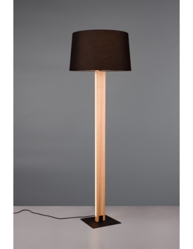 Trio – Rahul – Lampadaire design avec variateur, double éclairage, bois et textile noir
