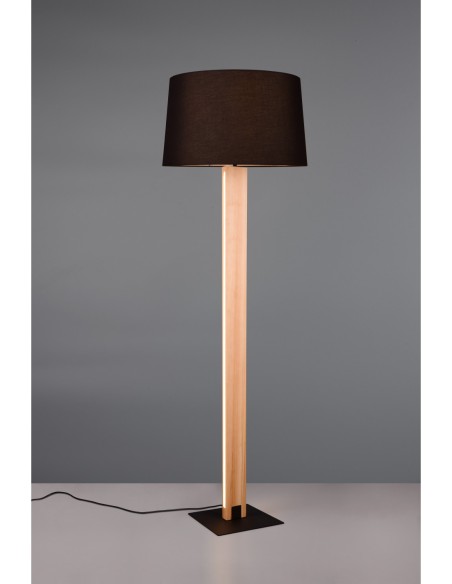 Trio – Rahul – Lampadaire design avec variateur, double éclairage, bois et textile noir