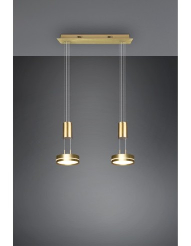 Suspension LED 2x9W, 2x1050lm, 3000K, hauteur réglable, laiton mat – Trio – Franklin