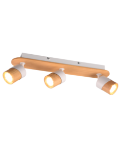 Trio – Aruni – Spot 3xGU10, bois naturel et métal, ajustable, design minimaliste