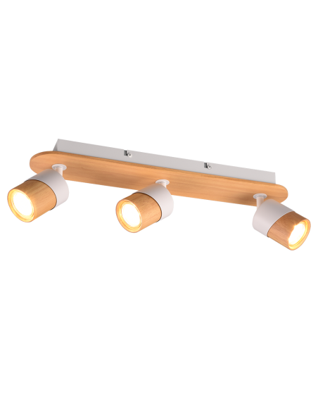 Trio – Aruni – Spot 3xGU10, bois naturel et métal, ajustable, design minimaliste