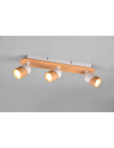Trio – Aruni – Spot à trois lampes orientables, bois naturel, 10W max, L 48 cm