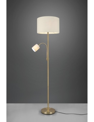 Trio – Hotel – Lampadaire liseuse, structure laiton, abat-jour tissu beige