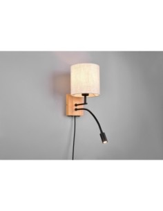 Trio – Nilam – Applique murale LED bois naturel et tissu blanc avec liseuse flexible 2
