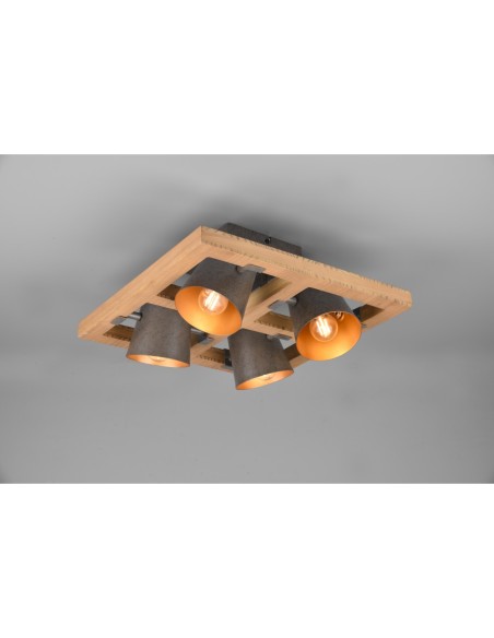 Trio – Bell – Luminaire plafond bois et métal orientable design rétro