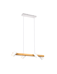 Trio – Marley – Suspension 4x GU10 max 35W blanc mat et bois 80 cm