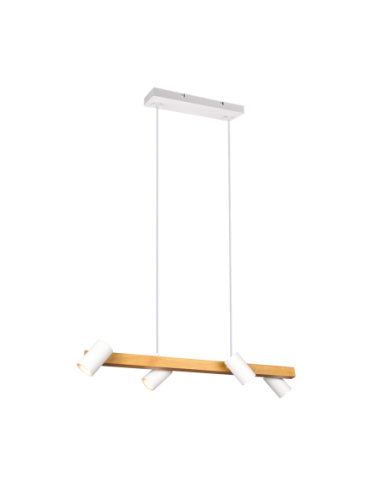 Trio – Marley – Suspension 4x GU10 max 35W blanc mat et bois 80 cm