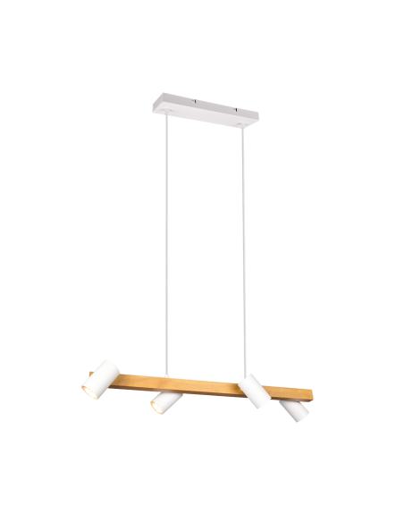 Trio – Marley – Suspension 4x GU10 max 35W blanc mat et bois 80 cm