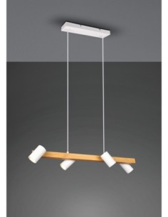 Trio – Marley – Suspension 4x GU10 max 35W blanc mat et bois 80 cm 2