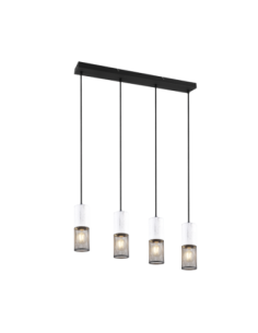 Trio – Tosh – Suspension 4x E27, métal noir et bois blanc, max 40W