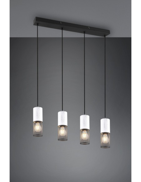 Trio – Tosh – Lampe suspendue design moderne, mélange métal et bois naturel
