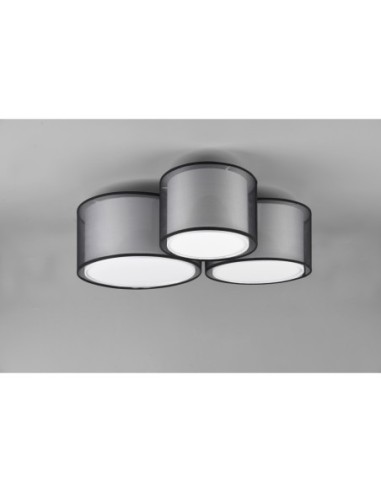 Trio – Burton – Plafonnier 3 lampes LED, style moderne, abat-jour organza et tissu
