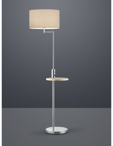 Trio – Claas – Lampadaire design avec tablette intégrée, abat-jour gris, économie d’énergie jusqu’à 80 %