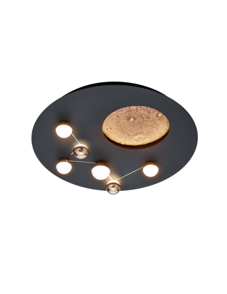 Trio – Zodiac – Plafonnier LED 42W, 5100lm, lumière réglable 2300/3000/4000K, design lune 3D, noir mat