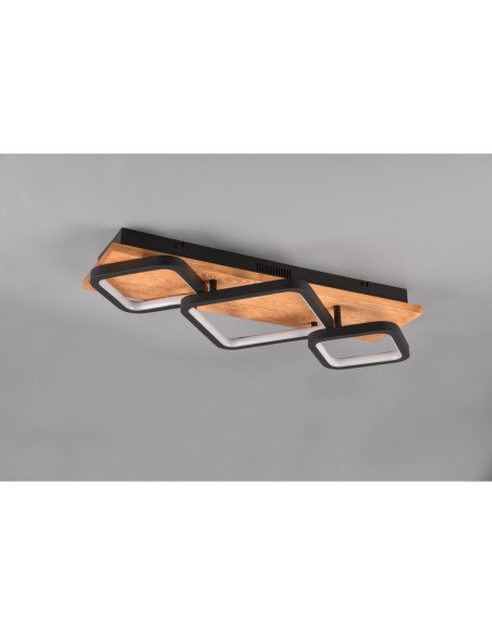 Plafonnier LED, 32W, 3800lm, 3000K, IP20, noir mat et bois naturel - Trio - Rama
