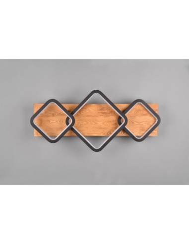 Plafonnier LED, 32W, 3800lm, 3000K, IP20, noir mat et bois naturel - Trio - Rama