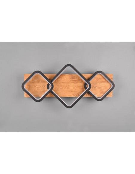 Plafonnier LED, 32W, 3800lm, 3000K, IP20, noir mat et bois naturel - Trio - Rama