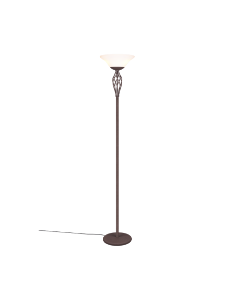 Trio – Rustica – Lampadaire style campagne, 2xE27, métal rouille et verre blanc