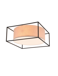 Trio – Ross – Plafonnier 3x E27, abat-jour tissu beige, métal noir mat