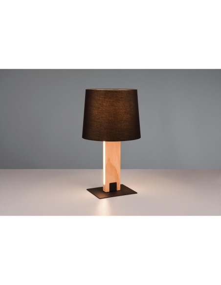 Trio – Rahul – Lampe de table design bois et tissu, lumière douce 3000K, variateur intégré