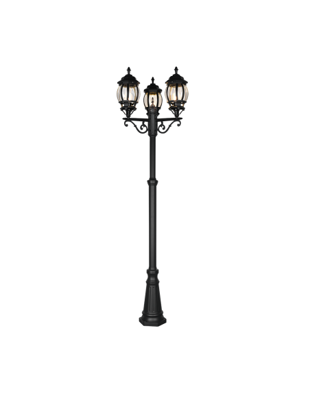 Trio – Elvo – Potelet extérieur 3x E27, max. 60W, fonte d’aluminium noir mat, IP44