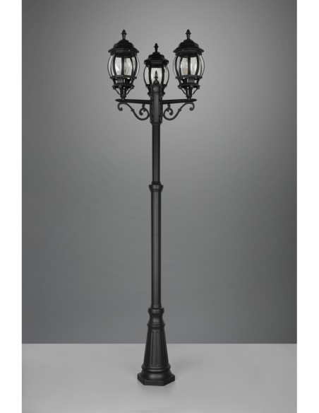 Lampadaire 3xE27, max. 60W, IP44, Fonte d’Aluminium Noir Mat – Trio – Elvo